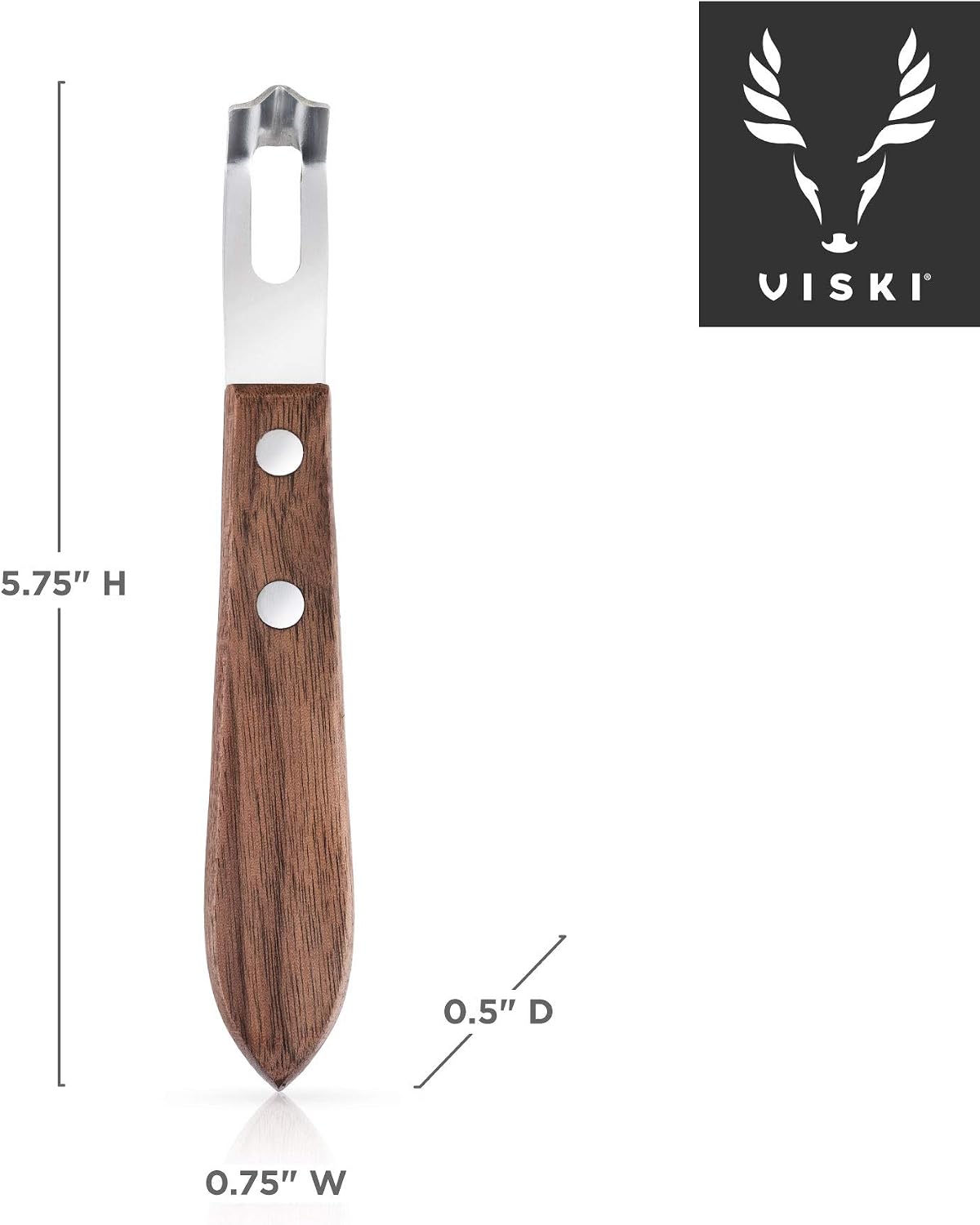 Viski Channel Knife, Citrus Zester and Orange Peeler Tool, Walnut Wood and Stainless Steel Bar Tool for Cocktail Garnishes, Perfect for Home Bars, Craft Cocktails and Bartender Gifts, Set of 1