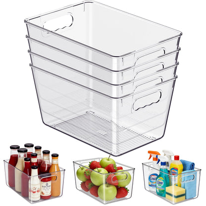 Clear Fridge Organizer Bins with Handles, 4 Pack Medium 10×6×5 Inch