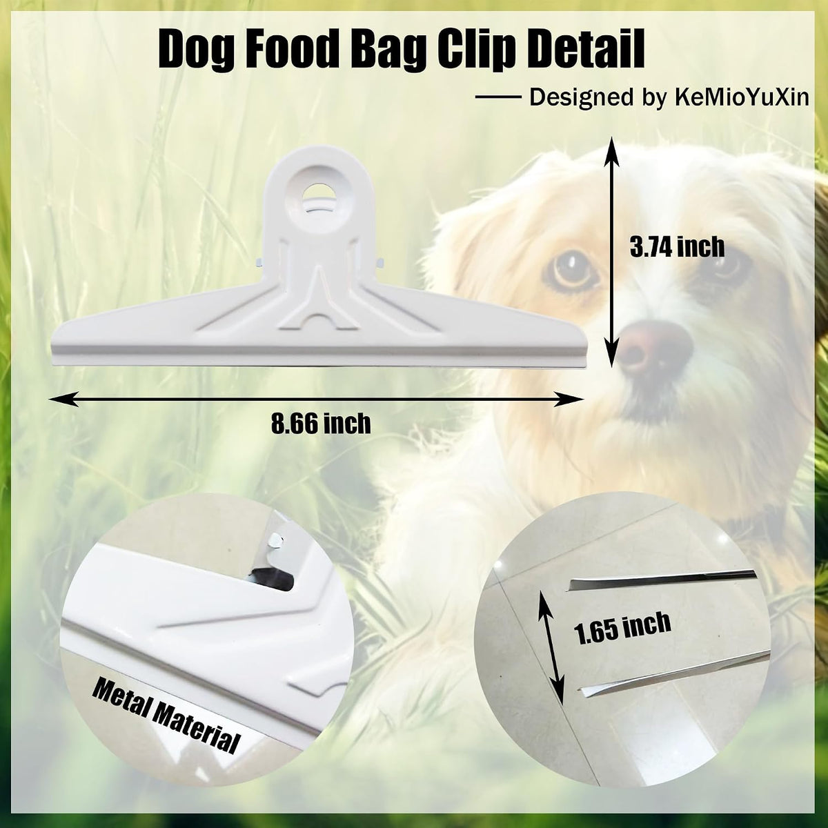 Dog Food Bag Clip - 2pcs 8.6’’ Large Bag Clips for Dog Food Extra Large Chip Clips Heavy Duty Stainless Metal No Sharp Edges Airtight Sealing Bag Clips for Pet Food Snack Storage