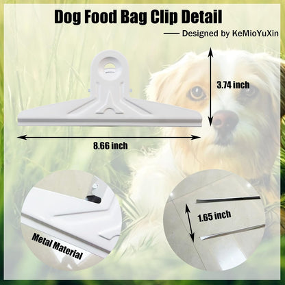 Dog Food Bag Clip - 2pcs 8.6’’ Large Bag Clips for Dog Food Extra Large Chip Clips Heavy Duty Stainless Metal No Sharp Edges Airtight Sealing Bag Clips for Pet Food Snack Storage