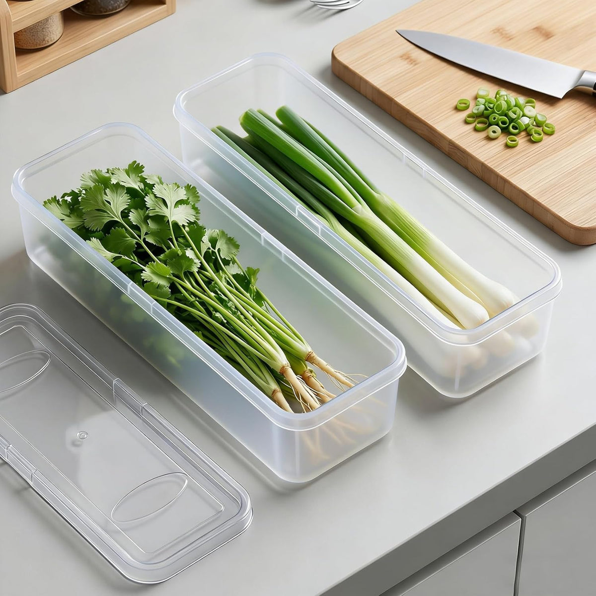 3 Pack Stackable Refrigerator Organizer Bins with Lids & Drain Tray, Clear Plastic Food Storage Containers, 10.5 Inch Long Airtight Box for Fruit, Vegetable, Meat, Fish, Kitchen Organization