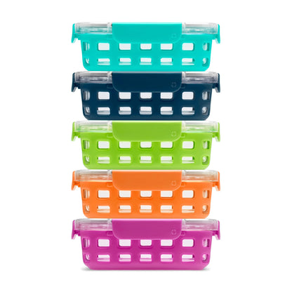 Ello Duraglass Refresh 3.4 Cup Meal Prep Containers, 10 Pc, Halogen Blue