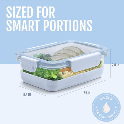 Ello Duraglass Refresh 3.4 Cup Meal Prep Containers, 10 Pc, Halogen Blue