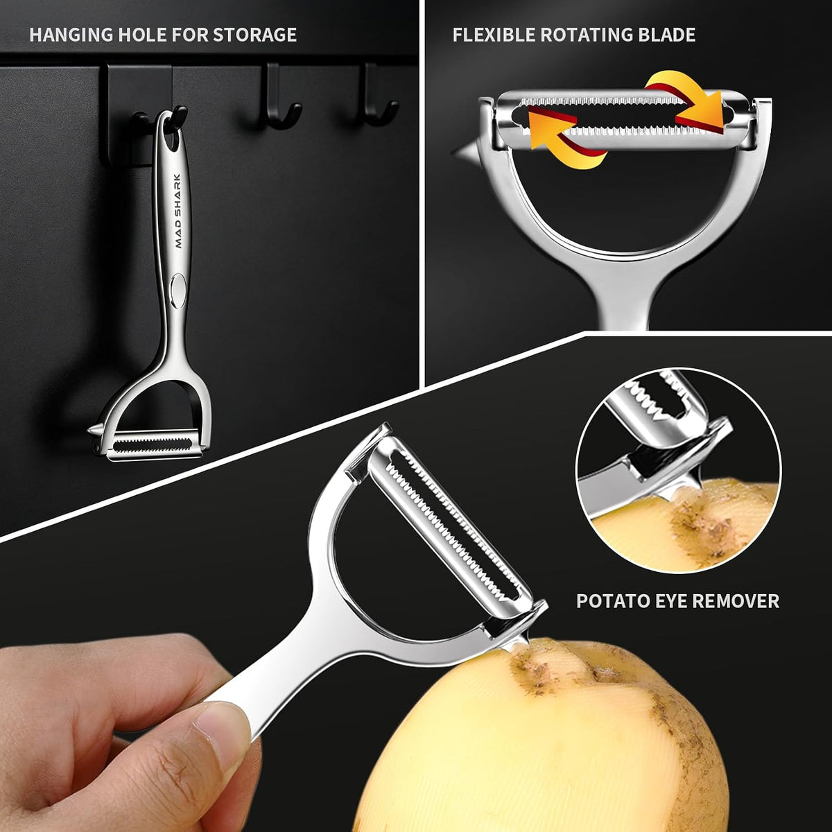 MAD SHARK Vegetable Peeler,Ultra Sharp Y Serrated Blade Peelers for Kitchen