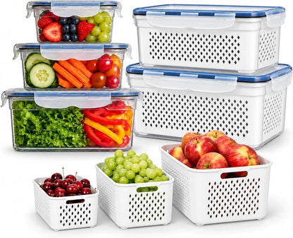 5 Pack Large Fruit Storage Containers for Fridge with Removable Colander