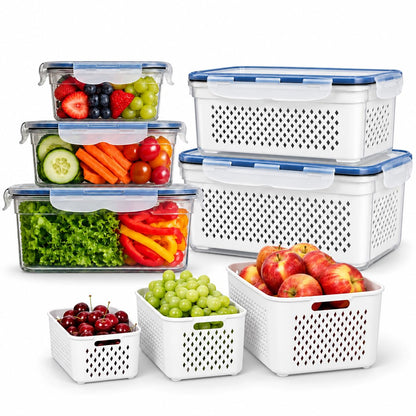 5 Pack Large Fruit Storage Containers for Fridge with Removable Colander