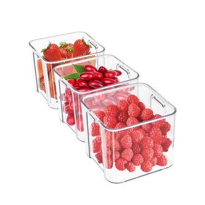 4 pack Stackable Refrigerator Organizer Bins Pull-Out Drawers for Fruit and Veggies Storage Organizer for Fridge Clear Drawer Containers with Handle Divided Organization for Produce Saver