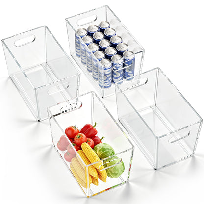Set of 6 Refrigerator Pantry Organizer Bins - Stackable Fridge Organizers with Handles for Pantry, Freezer, Kitchen, Countertops, Cabinets - Clear Plastic Food Storage Bins