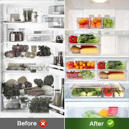 ZIJUND 6 Pack Fridge Organizer Bins with Lids, Stackable Clear Storage