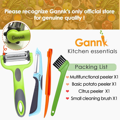 GANNK Potato Apple Vegetable Peelers for Kitchen, I and Y Peelers for Fruit Veggie Potatoes Carrot Cucumber, 3 in 1 Blade Spin Design With Julienne Multifunctional