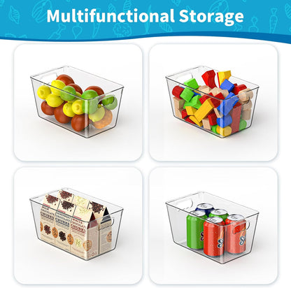 Clear Fridge Organizer Bins with Handles, 4 Pack Medium 10×6×5 Inch