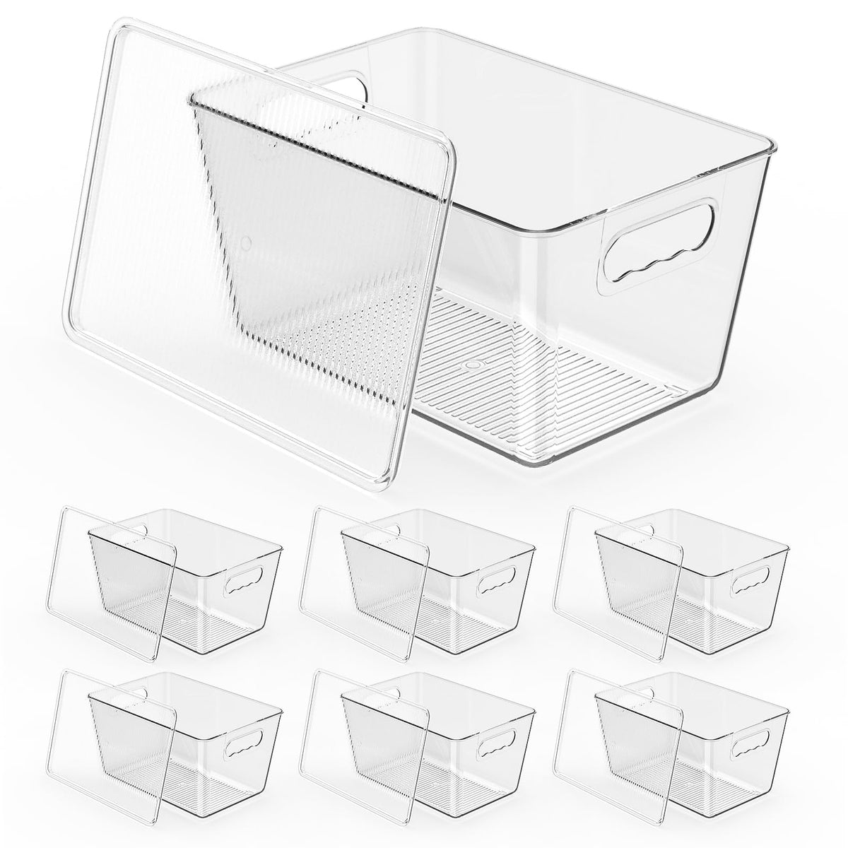 Clear Fridge Organizer Bins with Handles, 4 Pack Medium 10×6×5 Inch