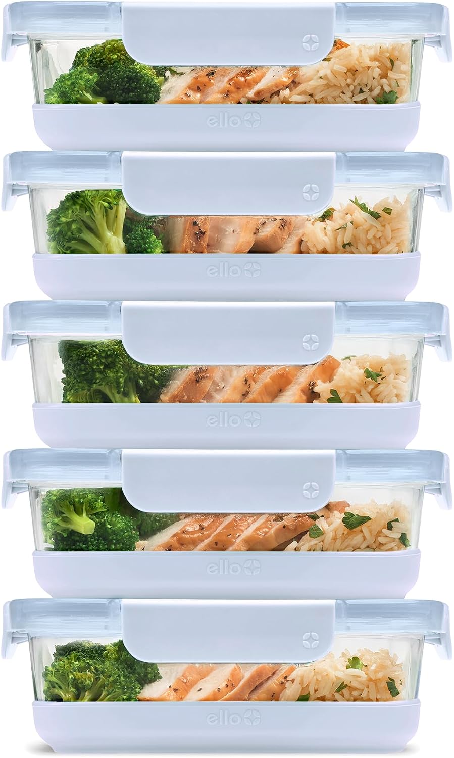 Ello Duraglass Refresh 3.4 Cup Meal Prep Containers, 10 Pc, Halogen Blue
