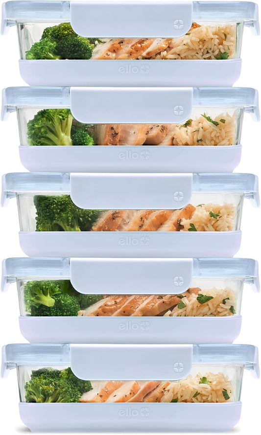 Ello Duraglass Refresh 3.4 Cup Meal Prep Containers, 10 Pc, Halogen Blue