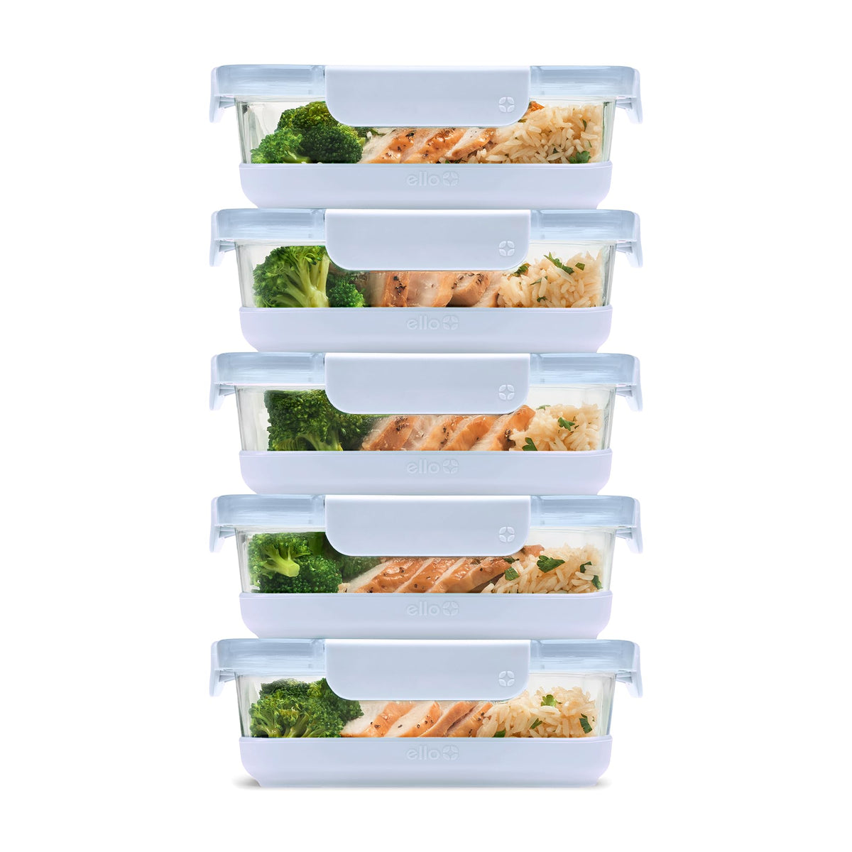 Ello Duraglass Refresh 3.4 Cup Meal Prep Containers, 10 Pc, Halogen Blue
