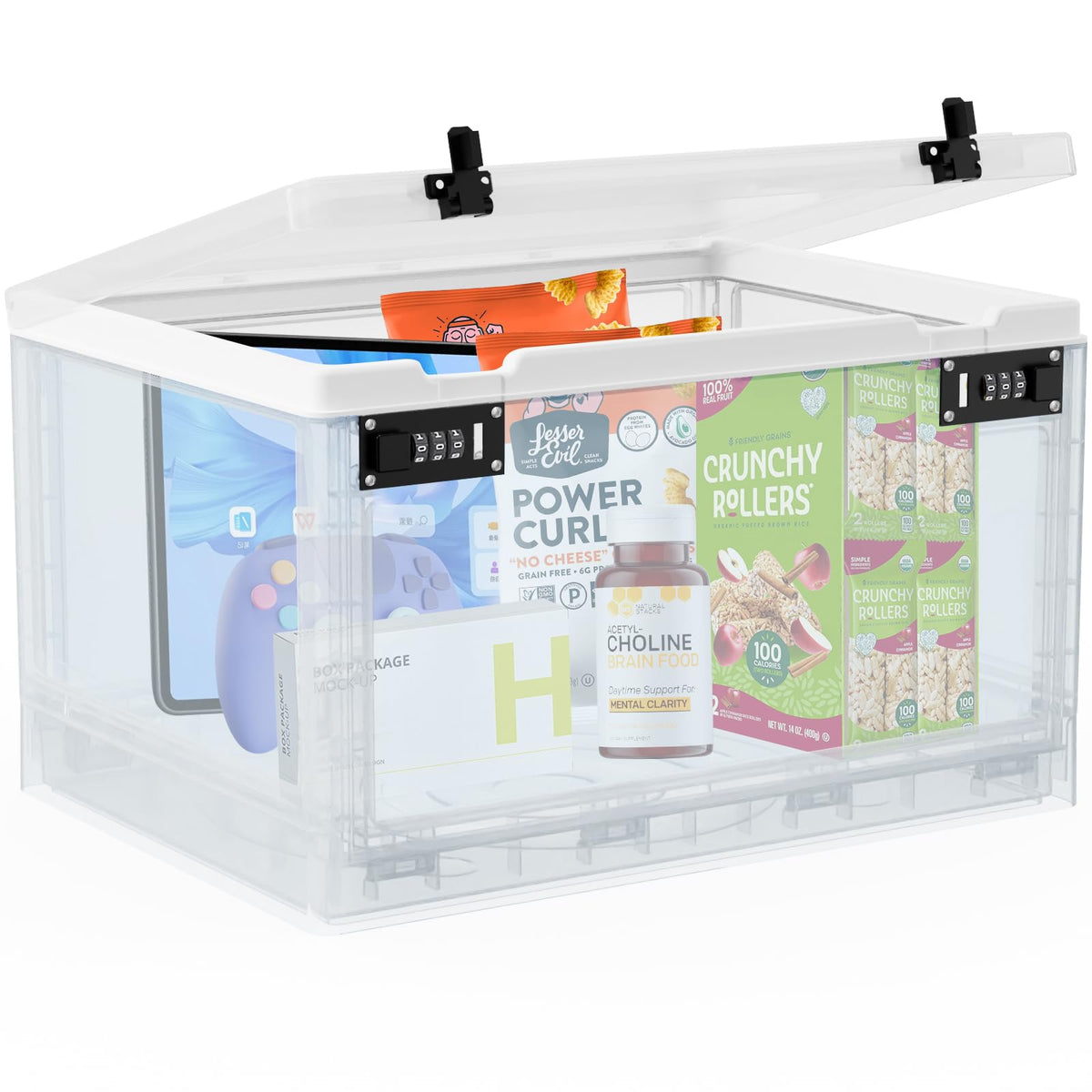 Large Medicine Lock Box for Safe Medication, 24 Litre Locked Medicine Box with Combination Code, Hygienic Lockable Storage Box for Snacks/Food/Electronic/Fridge/Personal Items Stackable Clear