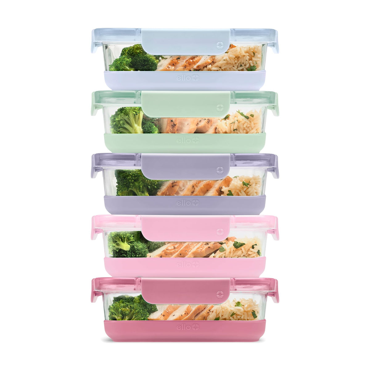 Ello Duraglass Refresh 3.4 Cup Meal Prep Containers, 10 Pc, Halogen Blue