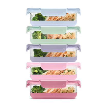 Ello Duraglass Refresh 3.4 Cup Meal Prep Containers, 10 Pc, Halogen Blue