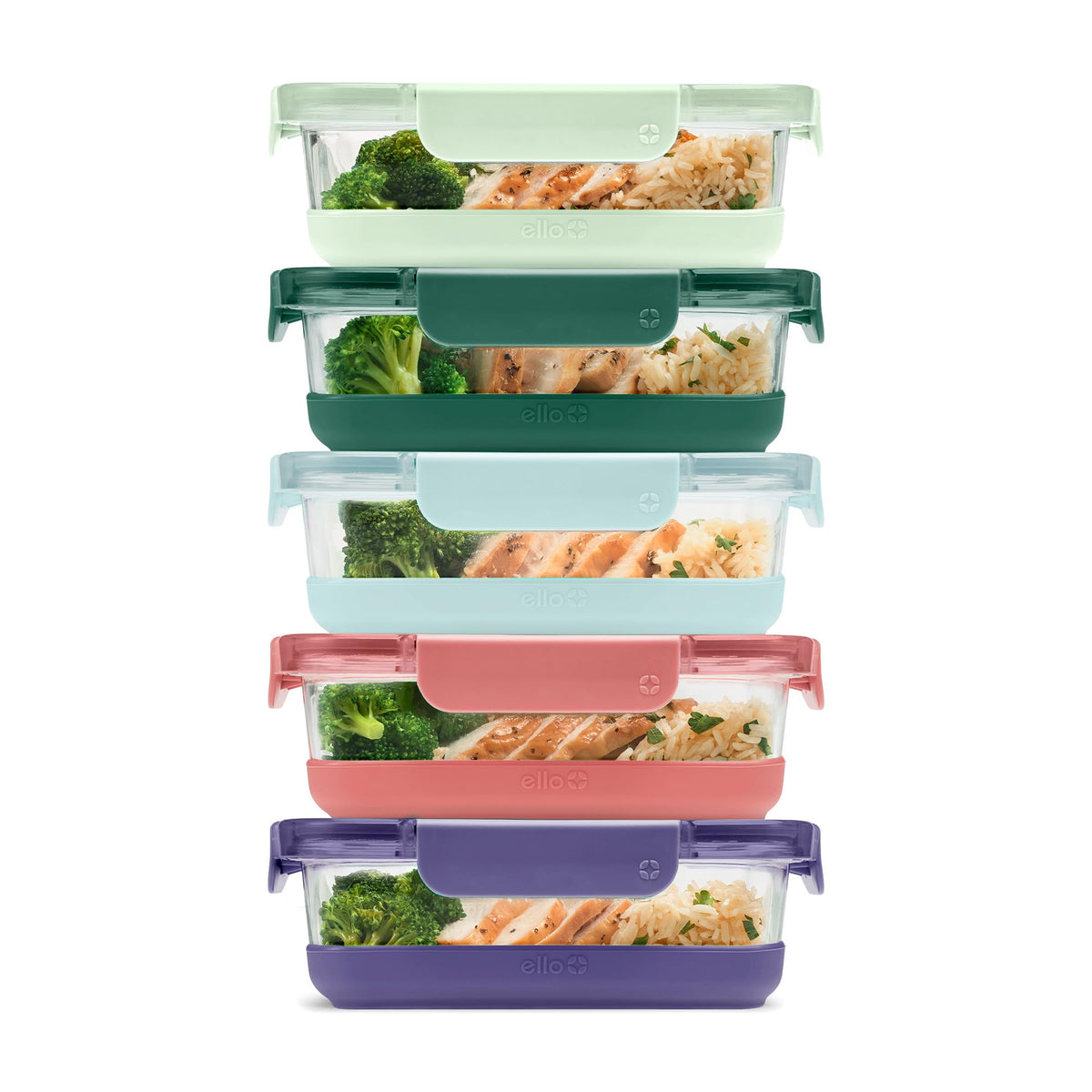 Ello Duraglass Refresh 3.4 Cup Meal Prep Containers, 10 Pc, Halogen Blue