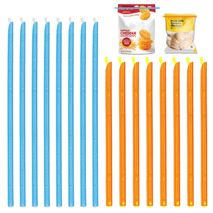 16PCS Reusable Bag Seal Sticks,Magic Bag Sealer Stick Plastic Bag Sealers Bag Clips for Food Storage, Freezer & Pantry Organization（11.25inch and 8.86inch)