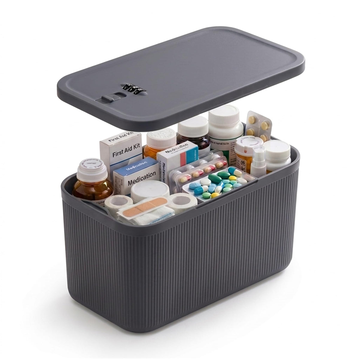 Medicine Lock Box with Combination Lock, 2L Lockable Storage Box for Medication, Pills & First Aid Supplies, Box with Lock for Home, Fridge, Dorm, Office, Snacks, Phones