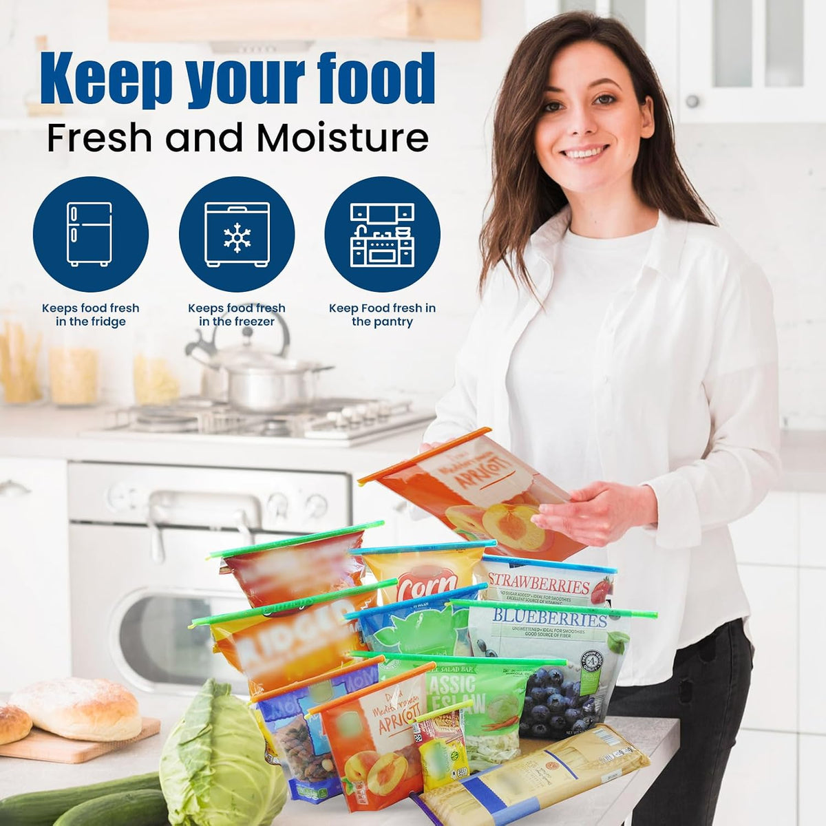 21-Sticks Bag Sealer Stick, 5 Diffrent Sizes, Chip Clips, Stay Fresh Bag Sealer Sticks, Keeps Food Bags Airtight Watertight & Food Fresh Longer