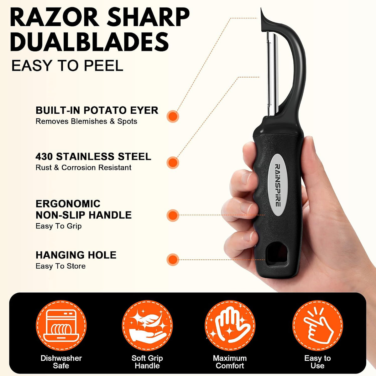 Swivel Vegetable Peeler Comfort Handle Sturdy Long-Lasting 1Pcs Black