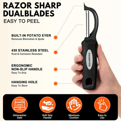 Swivel Vegetable Peeler Comfort Handle Sturdy Long-Lasting 1Pcs Black