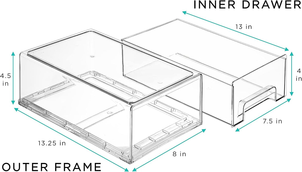 Sorbus Clear Stackable Storage Drawers with Pull-Out Bins (Medium, 2 Pack)