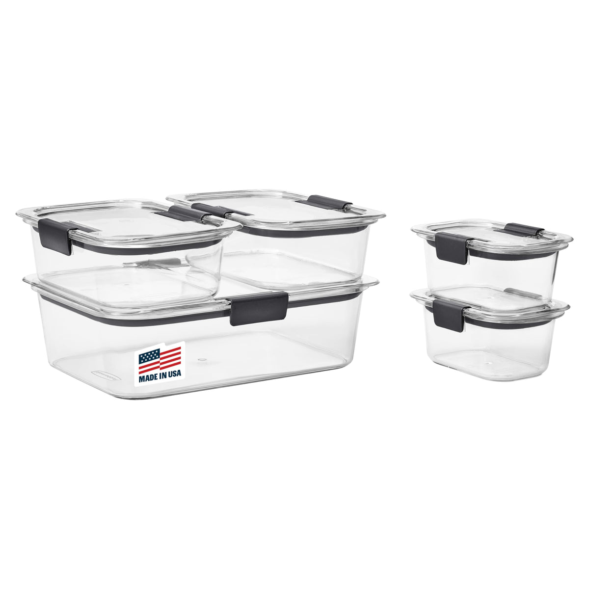 Rubbermaid Brilliance Food Storage Containers, Set of 5 (10 Pieces), BPA-Free, Leak-Proof, Clear