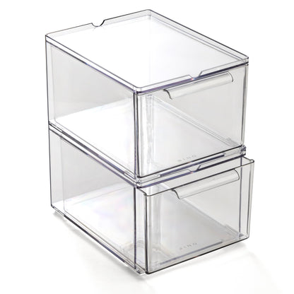 BINO | Clear Stackable Storage Drawers, Medium - 2 Pack | Clear Storage Drawers with Built-In Handles | Durable Plastic Organizer Drawer | Modular Stackable Drawer Acrylic Organizer