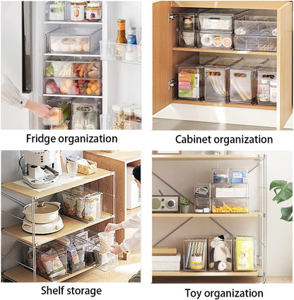 4 pack Stackable Refrigerator Organizer Bins Pull-Out Drawers for Fruit and Veggies Storage Organizer for Fridge Clear Drawer Containers with Handle Divided Organization for Produce Saver