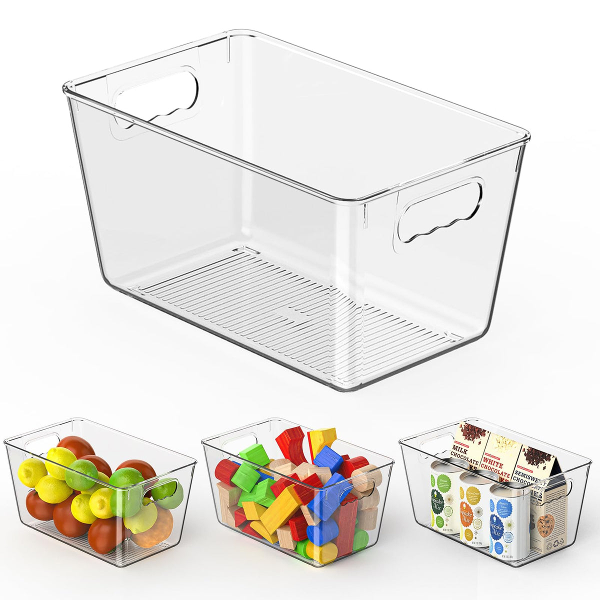 Clear Fridge Organizer Bins with Handles, 4 Pack Medium 10×6×5 Inch