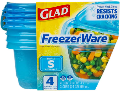 Glad GladWare FreezerWare Food Storage Containers, 24 Oz, 4 Count