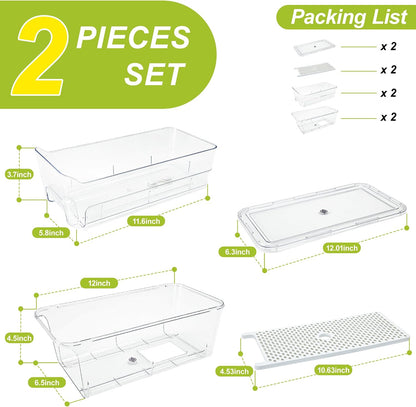 2-Pack Fridge Organizers and Storage, Clear Refrigerator Containers