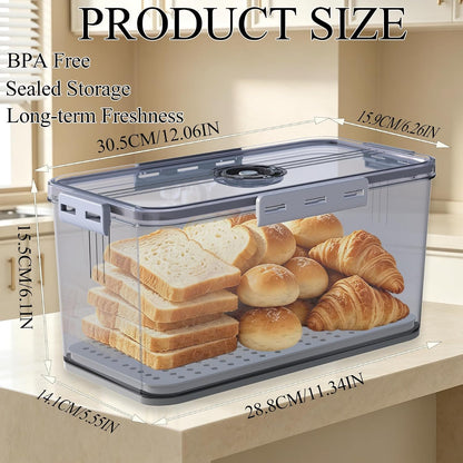 Clear Bread Box with Lid ,Time Recording Airtight Bread Container Grey