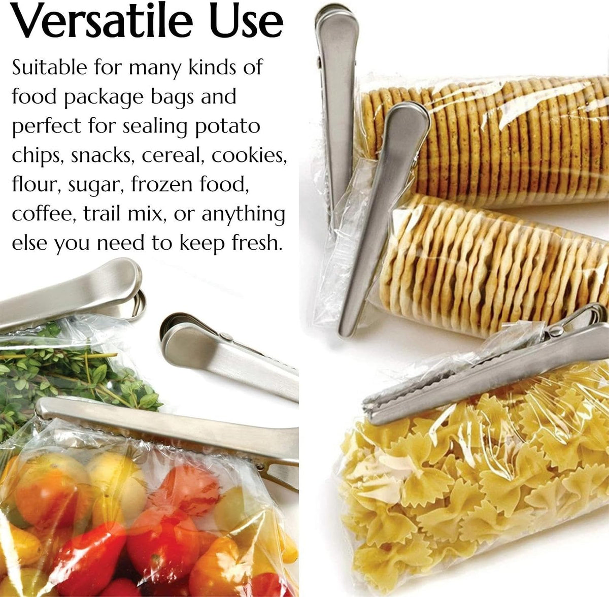 6 Pack Heavy Duty Stainless Steel Food Clips Alligator Bag Sealer