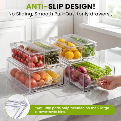 6Pack Fridge Organizers and Storage with Drain Trays,BPA-Free PET,Stackable
