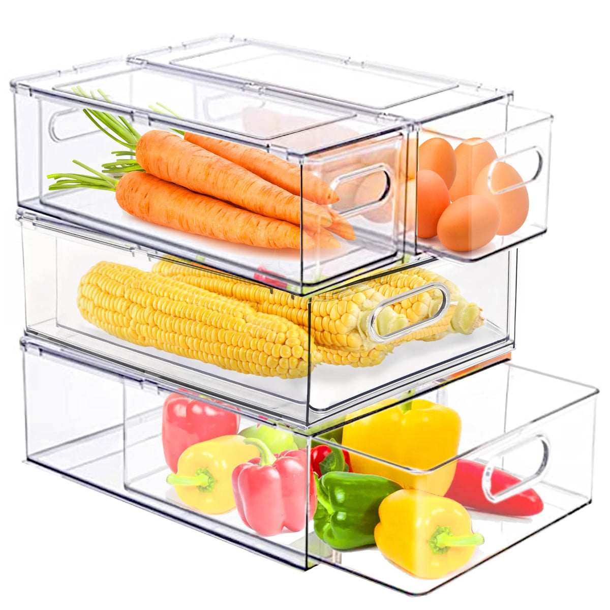 Fridge Organizers and Storage, BPA-Free Large Capacity Stackable Clear Fridge Organizer, With Strainer Layer Keep Fruits, Vegetables and Meat Fresh in refrigerator, freezer, Food Storage ( 2 Drawers)