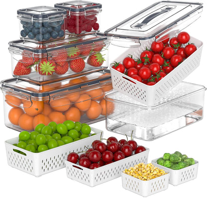 Anysig 5 Pack Fridge Fruit Storage Containers with Colander & Handle Lids