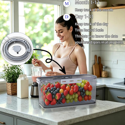 Clear Bread Box with Lid ,Time Recording Airtight Bread Container Grey