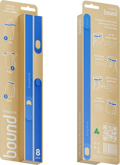 Bound Looplock Reusable Bag Sealer, Roll Top Food Storage Seal, 8 Pack, Blueberry