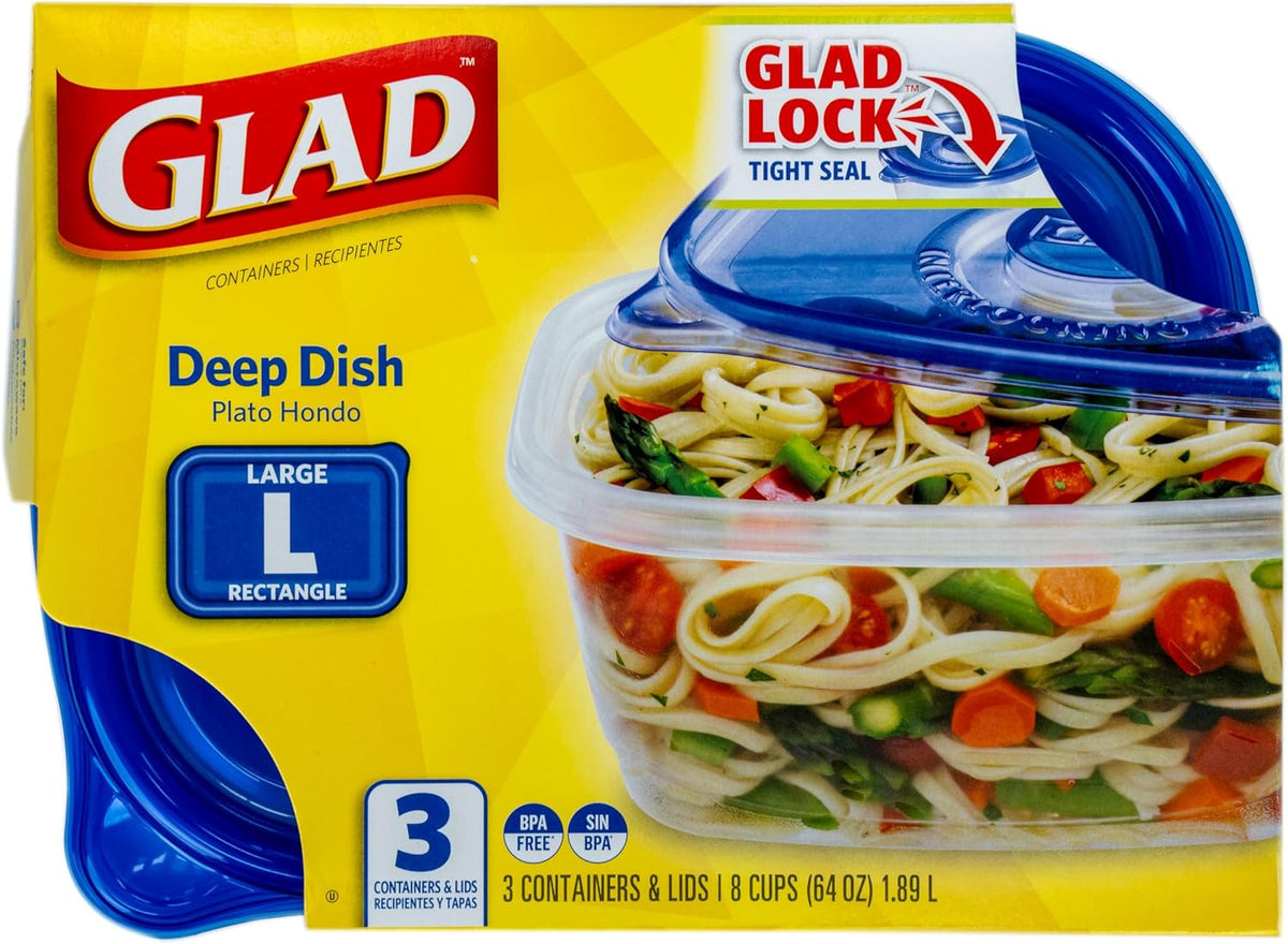 Glad GladWare Deep Dish Food Storage Containers, 64 Oz, 3 Count