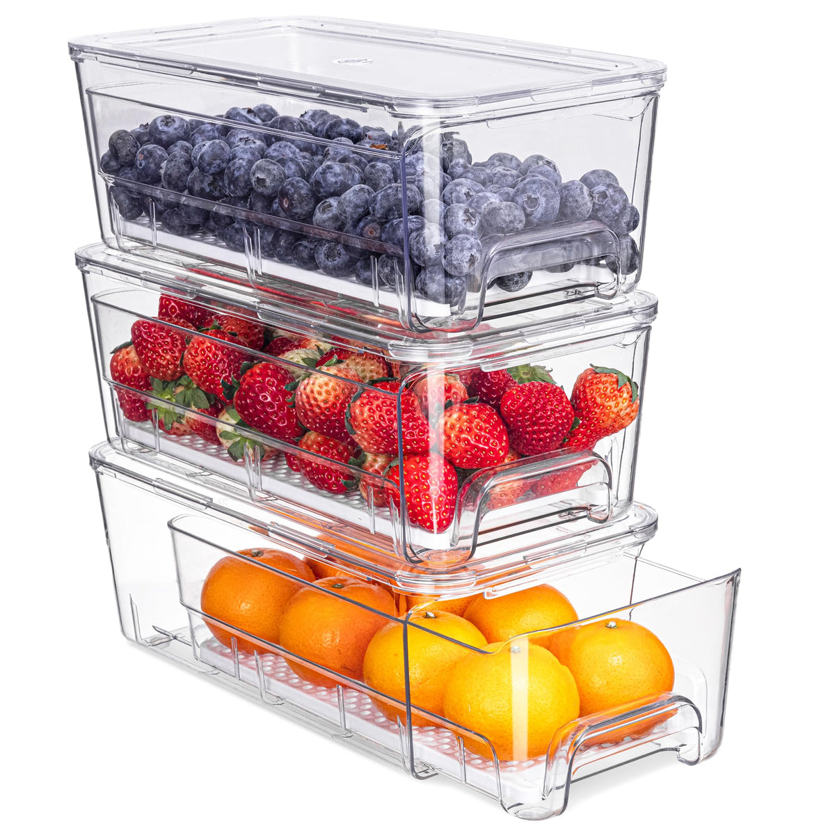 3-Pack Fridge Organizers and Storage, Stackable Refrigerator Bins