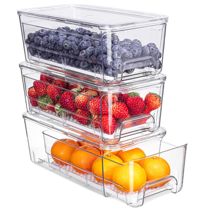 3-Pack Fridge Organizers and Storage, Stackable Refrigerator Bins