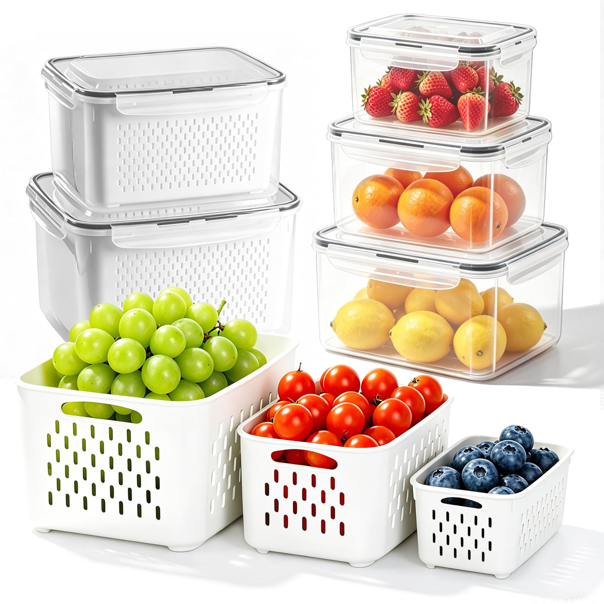 Fridge Organizers and Storage, BPA-Free Large Capacity Stackable Clear Fridge Organizer, With Strainer Layer Keep Fruits, Vegetables and Meat Fresh in refrigerator, freezer, Food Storage ( 2 Drawers)