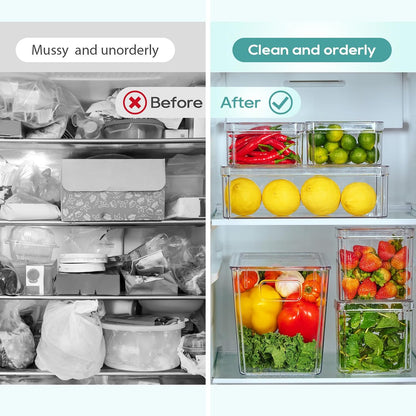 MUCHII 6 Pack Fridge Organizers and Storage, Clear Stackable Bins with Lids