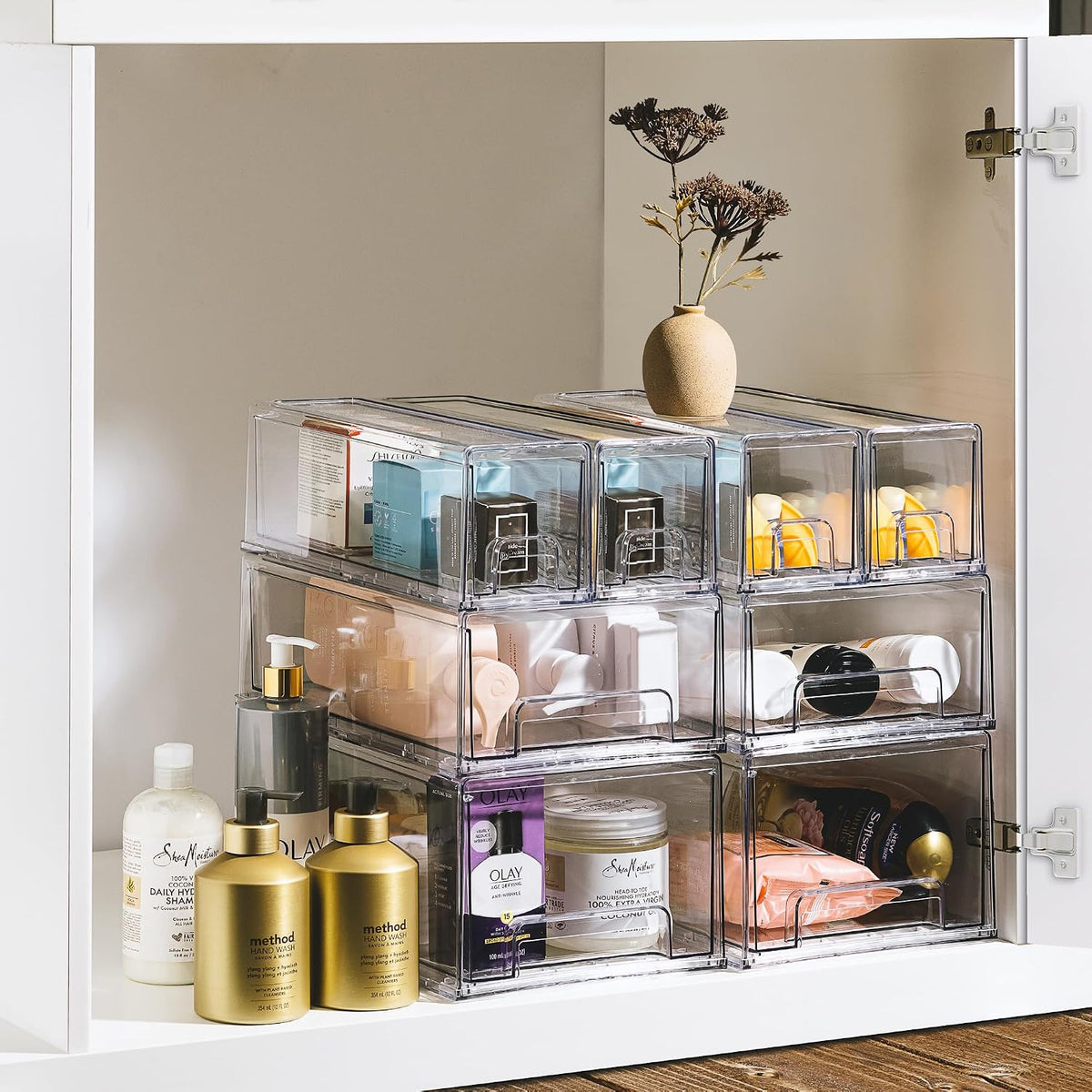 Sorbus Clear Stackable Storage Drawers with Pull-Out Bins (Medium, 2 Pack)