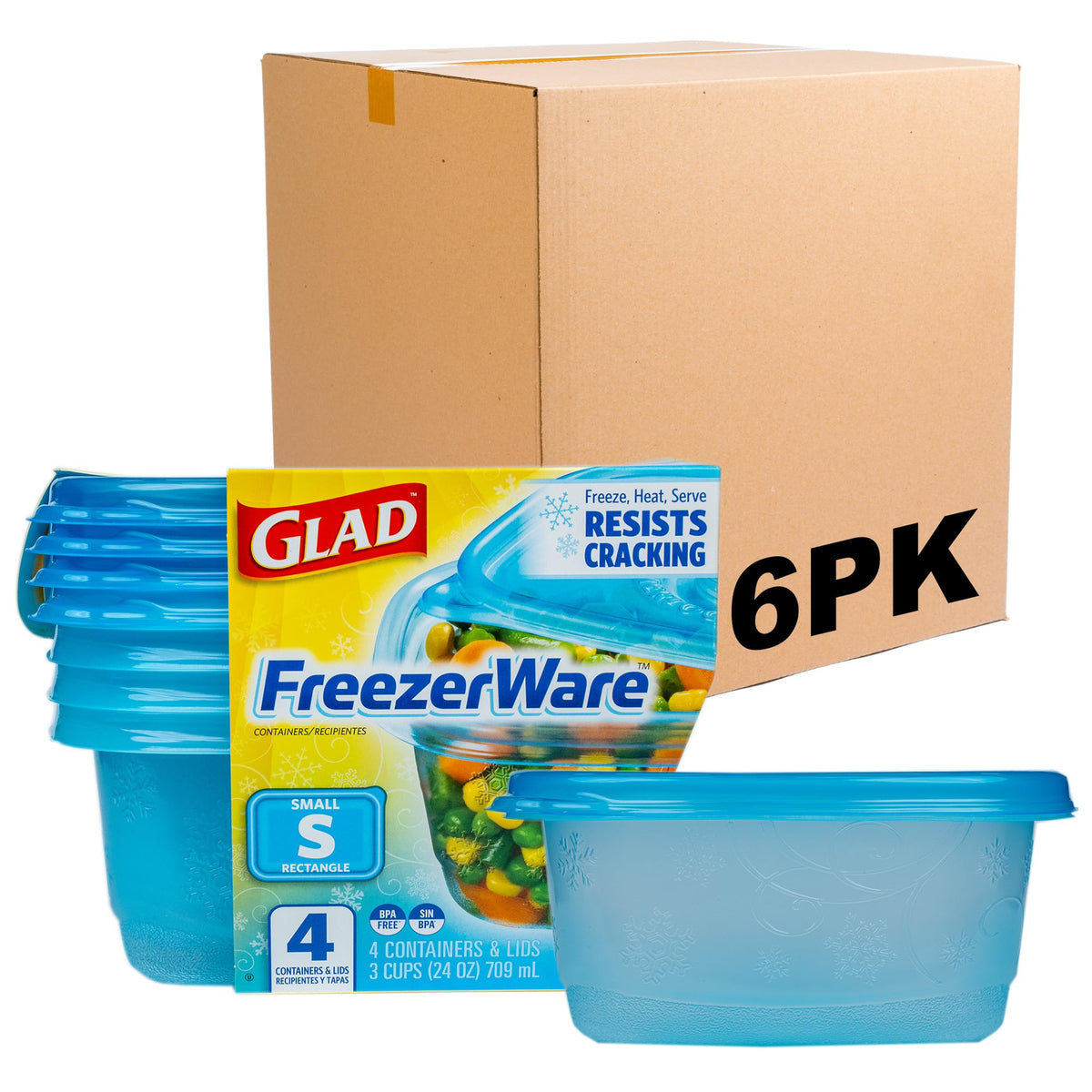 Glad GladWare FreezerWare Food Storage Containers, 24 Oz, 4 Count