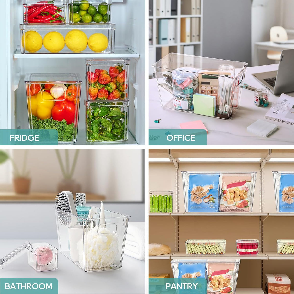 MUCHII 6 Pack Fridge Organizers and Storage, Clear Stackable Bins with Lids